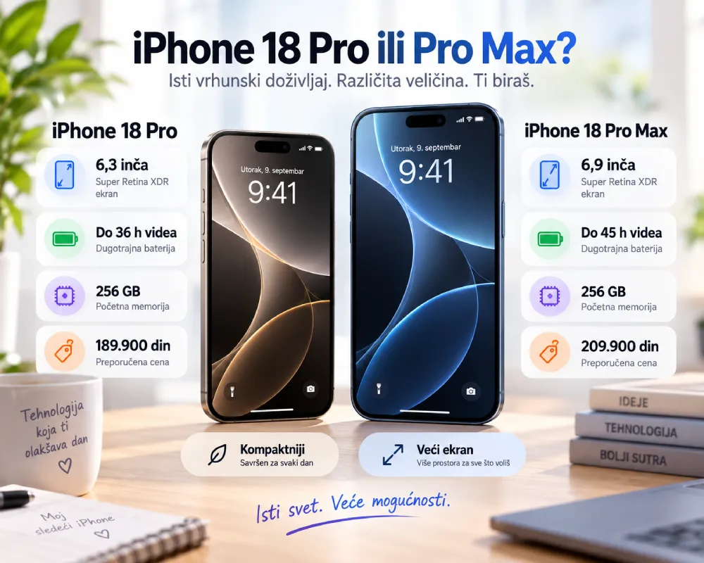 iPhone 18 Pro ili iPhone 18 Pro Max — koje su razlike?